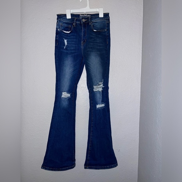 Resfeber Women  Flare Bell Bottom Jeans Distressed - Picture 1 of 8